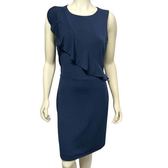 Charter Club Navy Blue Sleeveless Stretchy Diagonal Ruffle Spandex Casual Formal - Picture 1 of 5